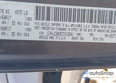 2015 Jeep Compass Sport from USA, damaged, VIN 1C4NJDBB9FD316541